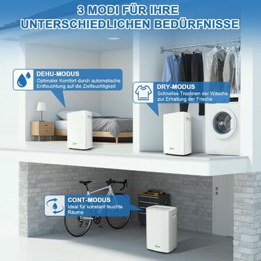 Електричний осушувач повітря 9л/24г, тихий, з дитячим замком та захистом від переливу, автоматичний перезапуск, для спальні, ванної, підвалу та пральні