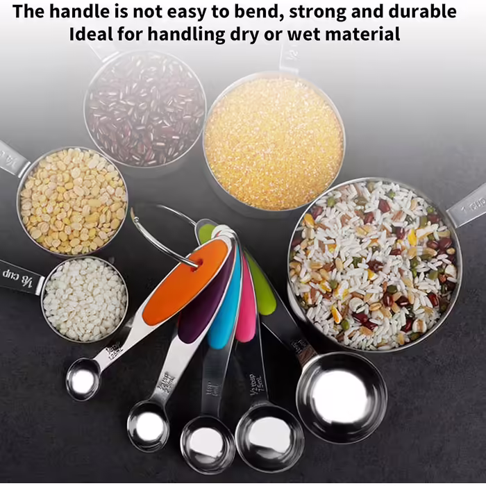 Measuring Spoon Set, 10-Piece Measuring Cup and Spoon Set, Stainless Steel Measuring Spoons with Silicone Handles, Durable Stackable Measuring Cup and Spoon Set for the Kitchen