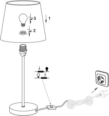 Настільна лампа WOFI Cesena, 1-лампова, чорна, тканинний абажур (бежевий), 14 x 14 x 32 см