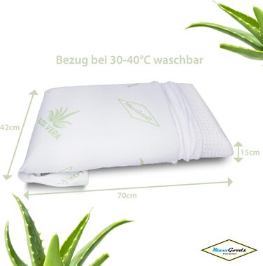 MaxxGoods orthopedic pillow, neck support pillow made of viscoelastic gel foam with Aloe Vera cover & inner cover made of 100% cotton - head pillow, pillow for side sleepers (42cm x 70cm x 15cm)