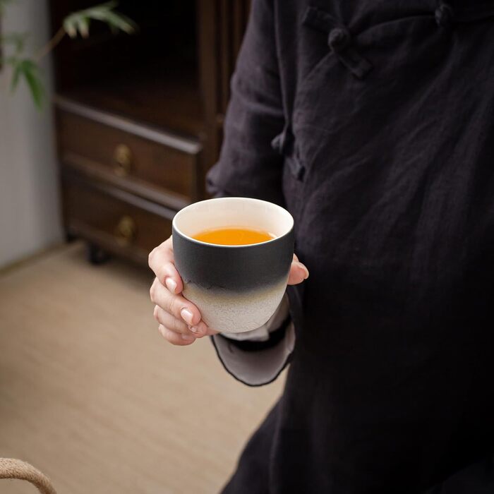 Японська чашка для чаю TEANAGOO з кераміки, 205 мл, темно-сіра, H4. Набір чашок для чаю, японський стиль, азіатський дизайн.