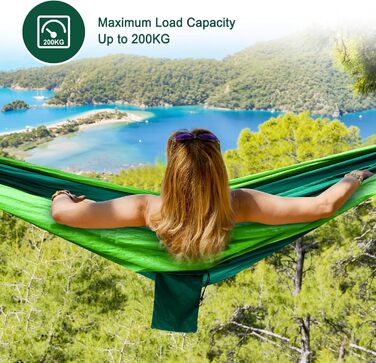 Гамак для кемпінгу Outdoor, легкий, портативний, з двома стропами для дерев, нейлон, 280*140 см (темно-зелений)