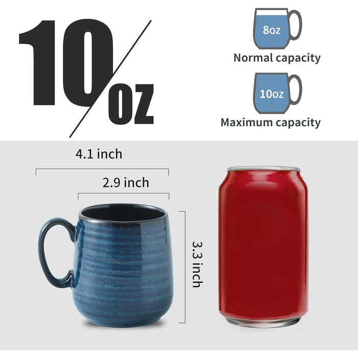 Набір кавових чашок Hasense, темно-сірий, 4 шт., 340 мл, з великою ручкою, для кави, чаю, молока, гарячого шоколаду, сумісні з мийкою та мікрохвильовою піччю