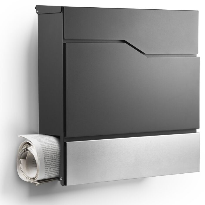 Поштовий ящик модерн Tokyo Anthrazit RAL7016 з газетницею та гравіюванням (без гравіювання) - нержавіюча сталь, стійкий до УФ-випромінювання