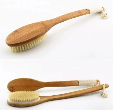 16.5 Inch Women's Bath & Body Brush with Bamboo Hog Bristles, Long Handle Bath Brushes, Back Scrubber for Shower for Men