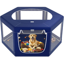 Клітка для собак шестигранна, 114 см, з м'якою обшивкою з 600D Oxford, стабільна конструкція з нержавіючої сталі, 65,6 см у висоту, для малих та середніх собак, блакитна