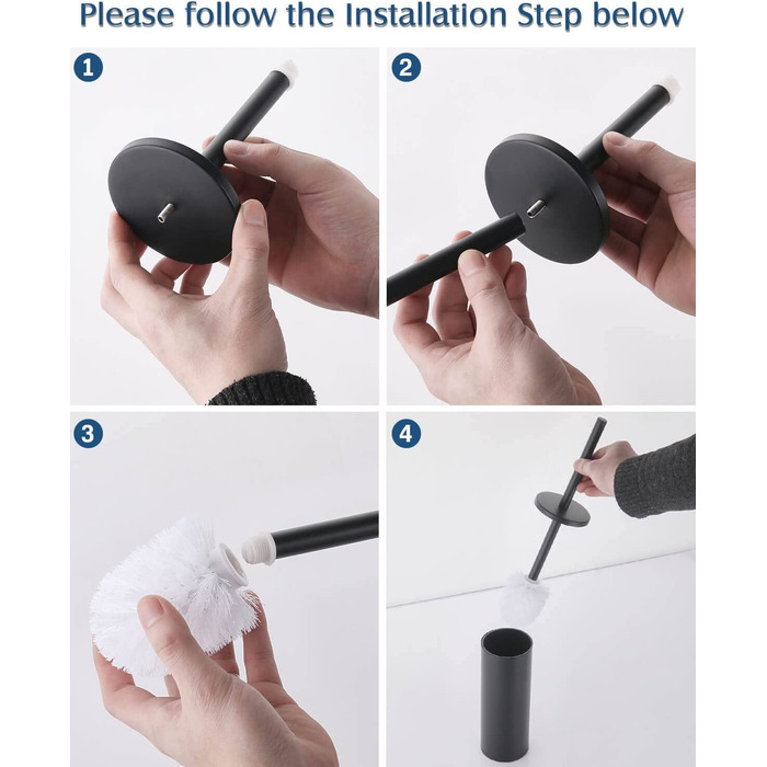Hoomtaook Toilet Brush with Holder, WC Brush Black, Freestanding Toilet Brush Stainless Steel with an Extra Replacement Head, Black