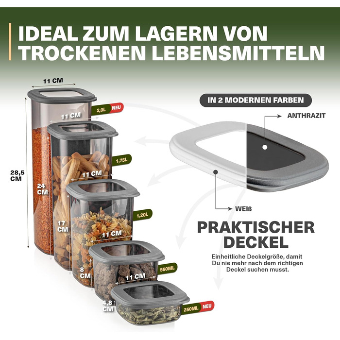 Набір контейнерів для зберігання продуктів 12 шт. 250 мл, сірі, BPA-Free, для кухні