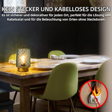 LED настільна лампа MJ PREMIER: акумуляторна, сенсорне керування, регулювання яскравості, скло, USB зарядка, аварійне освітлення (зелена)