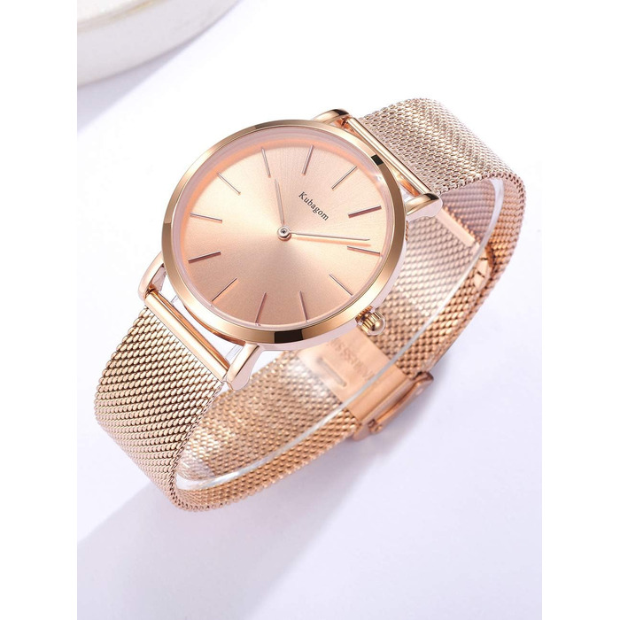 Жіночий годинник аналоговий кварцовий з нержавіючої сталі, водонепроникний, з мікросіткою, ультратонкий комплект з браслетом (рожеве золото, рожеве золото, рожеве золото)