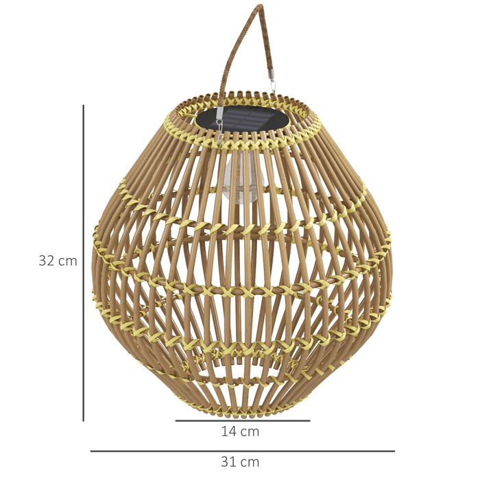 Outsunny Solar Lamp Rattan Garden Light Waterproof with Light Sensor Drum Design Yellow for Outdoor