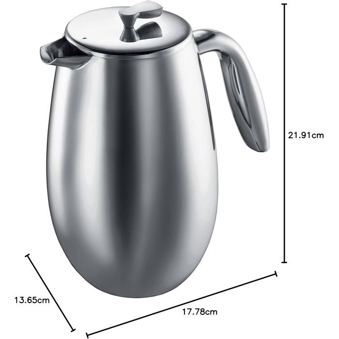 Bodum 1308-57 Columbia Coffee Press (Double-Walled, Stainless Steel, Dishwasher Safe, 1.0 liters) Matte Black 1.0 L (34 oz) Single
