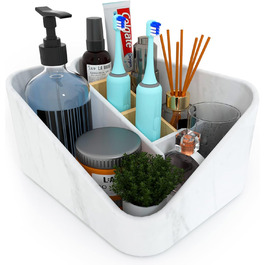Bathroom toothbrush holder, bathroom organizer, countertop, bathroom storage organizer for toothbrush, vanity countertop, and other items, white marble color