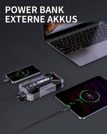 Powerbank для авто Starthilfe: 4500A, 8.0L (бензин/дизель), 12V, LED, Jump Starter з кабелями та 2 USB