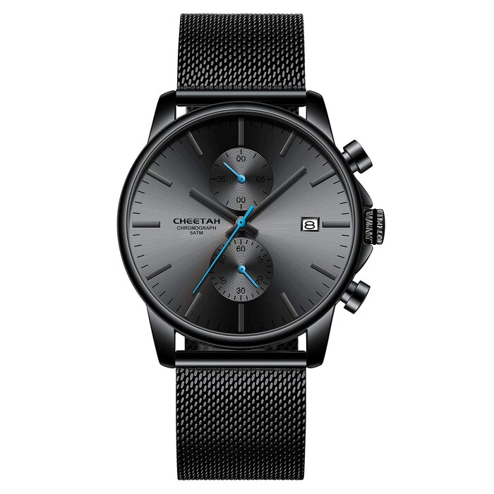 Чоловічий годинник, спортивний, модний, кварц, аналоговий, чорний міський ремінець, нержавіюча сталь, водонепроникний, хронограф, автоматичне відображення дати, синій