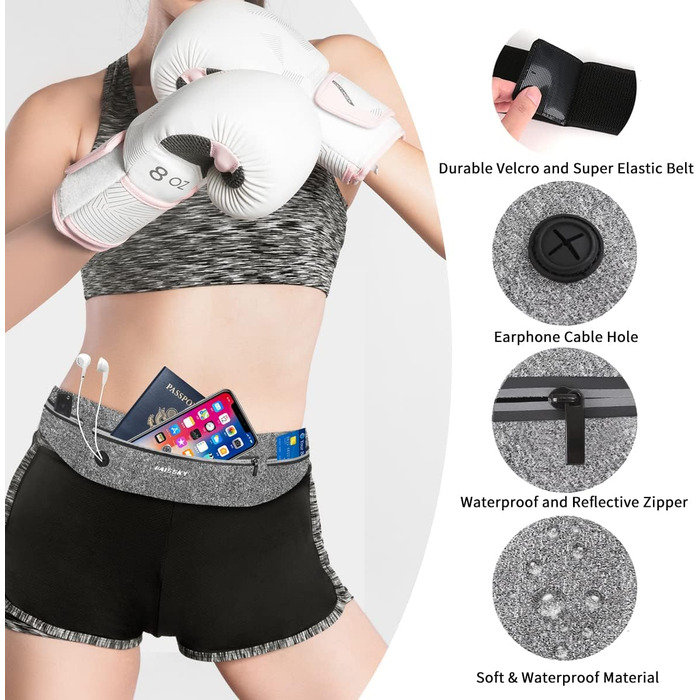 Сумка на пояс Haissky для бігу та спорту: чорна/сіра, для телефону до 6.9 дюймів