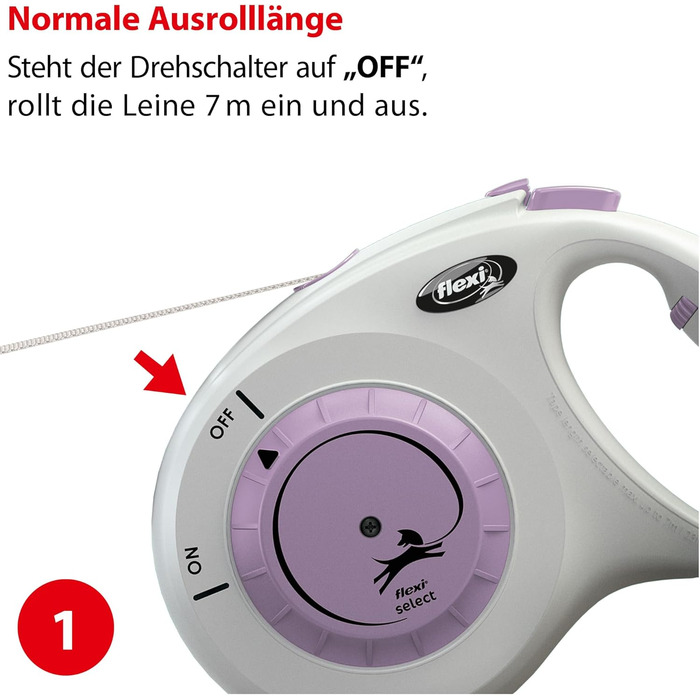 Flexi Select Gurt 7 м чорний, рулетка для собак до 25 кг, регулювання 0-7 м (світло-сірий/фіолетовий, Medium)