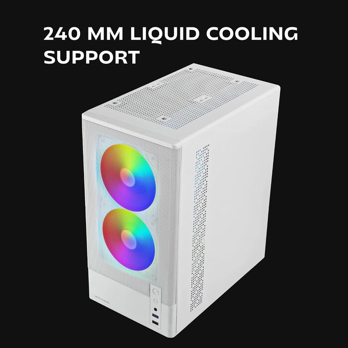 Ігровий корпус Mars Gaming MC-3TCORE MicroATX, панорамне скло, підтримка рідкого охолодження, білий (MC-ONYX)