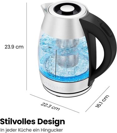 Chefman Electric Glass Kettle - 1.8L with Temperature Control, Stainless Steel, Removable Infuser, Auto Shutoff, LED Display, Silver - Tea Kettle