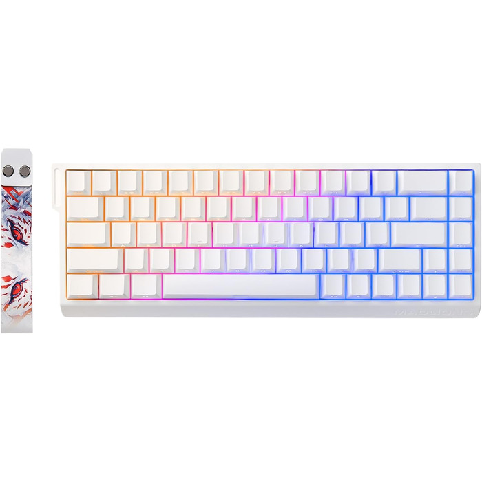 Механічна ігрова клавіатура YUNZII MADLIONS MAD68 з провідним підключенням, 60% розмір, Hall Effect перемикачі, регульована чутливість, PBT клавіші, RGB підсвічування, 8K polling rate (біла, перемикач Magnetic Amber Pro)