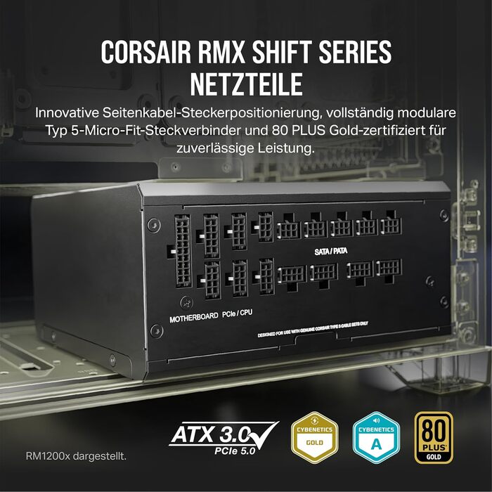 Блок живлення Corsair RM1000x Shift 1000W, ATX 3.1, PCIe 5.1, 80 Plus Gold, повністю модульний, чорний