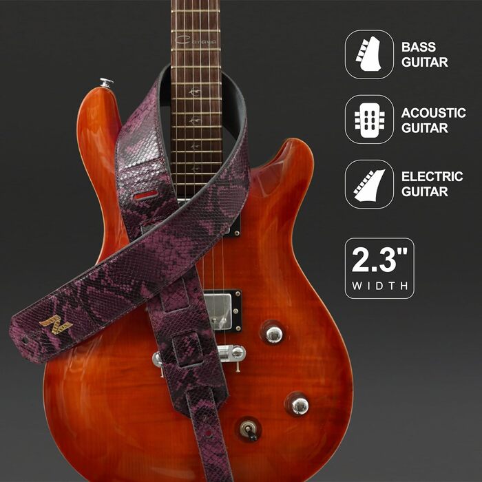 Шкіряний ремінь для гітари Nefelibata 2.3' з повним зерном, м'яка підкладка, для бас-гітари, електрогітари та акустичної гітари (Sahara Yellow Embossed)