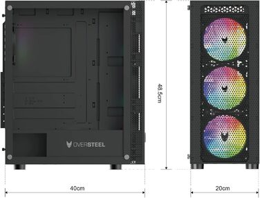 Корпус для ПК Oversteel AZURITE, сумісний з ATX/Micro ATX/ITX, 120мм RGB вентилятор, Mesh-фасад, фільтри пилу, загартоване скло, USB 3.0, білий/чорний