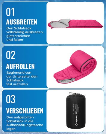 Сплячий мішок KingCamp Oasis для кемпінгу, 3-4 сезони, водовідштовхувальний, легкий, для дітей та дорослих, рожевий, Zip 220×75 см