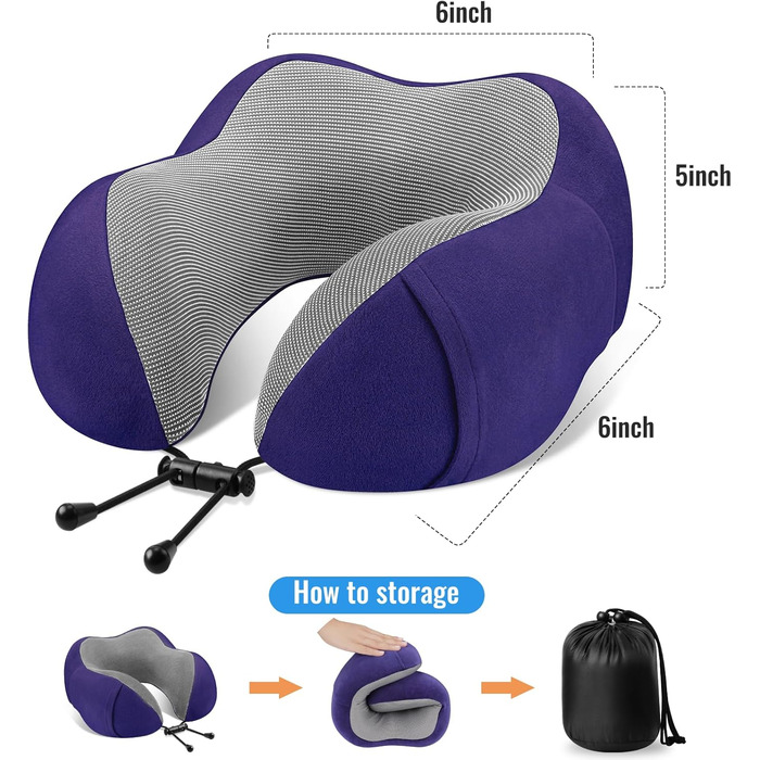 Подушка для шиї CloudBliss Premium з Memory Foam: для подорожей, авто, офісу та дому. Зменшує біль, забезпечує комфортний сон. 2 шт. (Чорний та Морський блакитний)