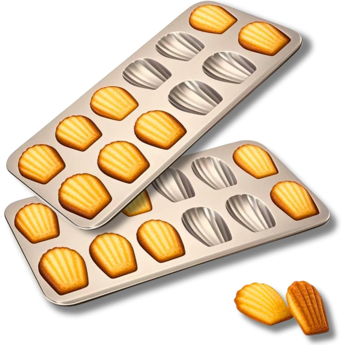 Форма для мадленів (2 шт) з антипригарним покриттям, 12 відділень, 40x24 см, з вуглецевої сталі, для випікання мадленів, кексів, брауні, шоколаду