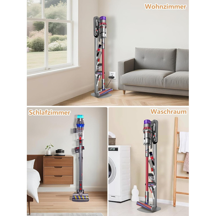 Стійка для пилососа Dyson V6-V16 (Gen5) – металева підставка з 4 гаками, настінне кріплення без свердління, срібляста