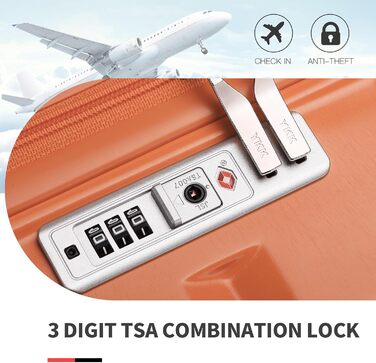 Валіза KONO середнього розміру на 4 колесах, 62x43x26 см, з TSA замком, ABS, помаранчевий