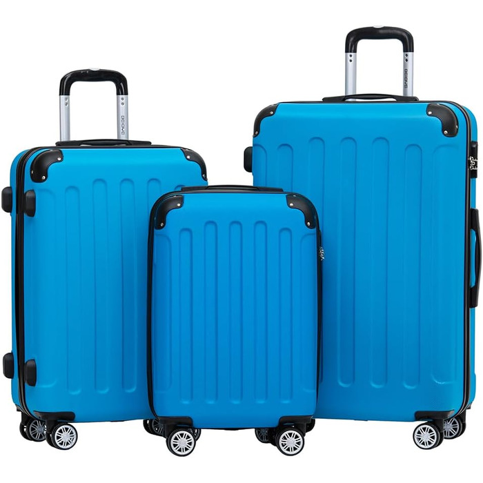 Чохол-валіза Beibye: валіза-роликовий багаж з кодовим замком, 4 колеса (Чорний, Цяново-синій, Набір валіз)