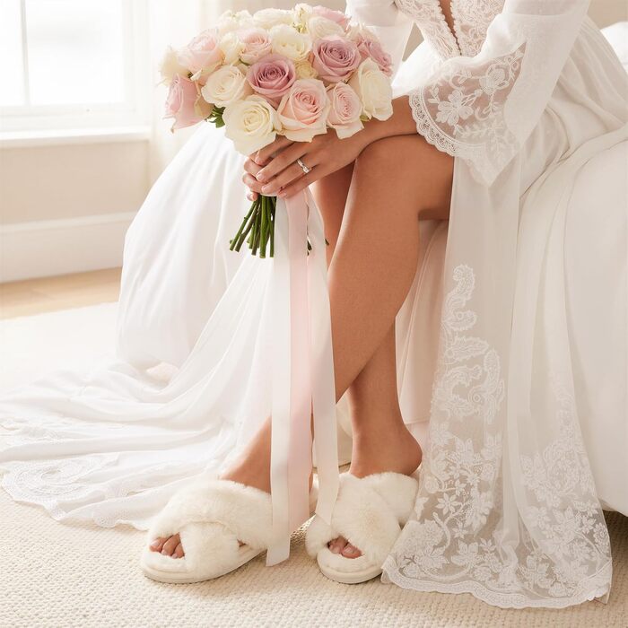 Тапочки халатні жіночі Ankis Plüsch з перехресними ремінцями, теплі зимові, з піною пам'яті та відкритими пальцями. М'які та пухнасті тапочки для дому та вулиці (білий, чорний, сірий, рожевий, верблюжий) 38/39 EU