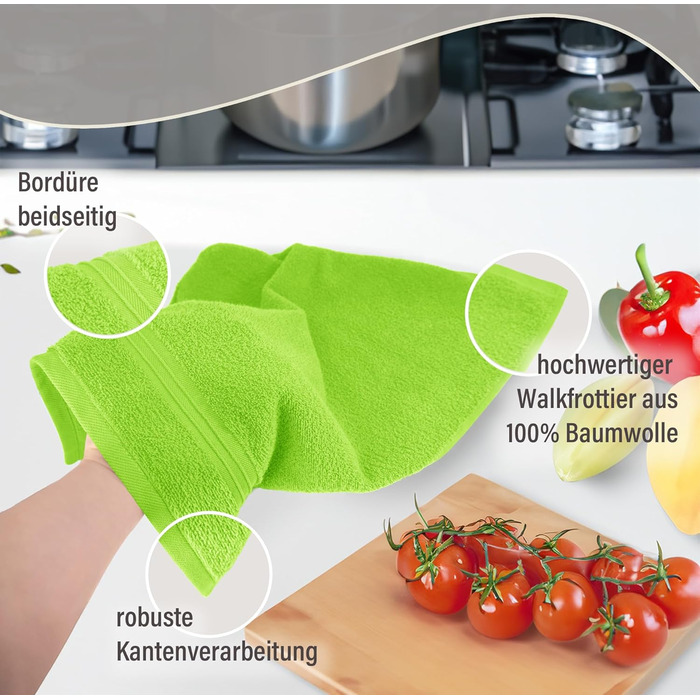 Lashuma 4-Piece Set of Small Kitchen Towels 50x50 cm, Linz Kitchen Towels for Hands Green