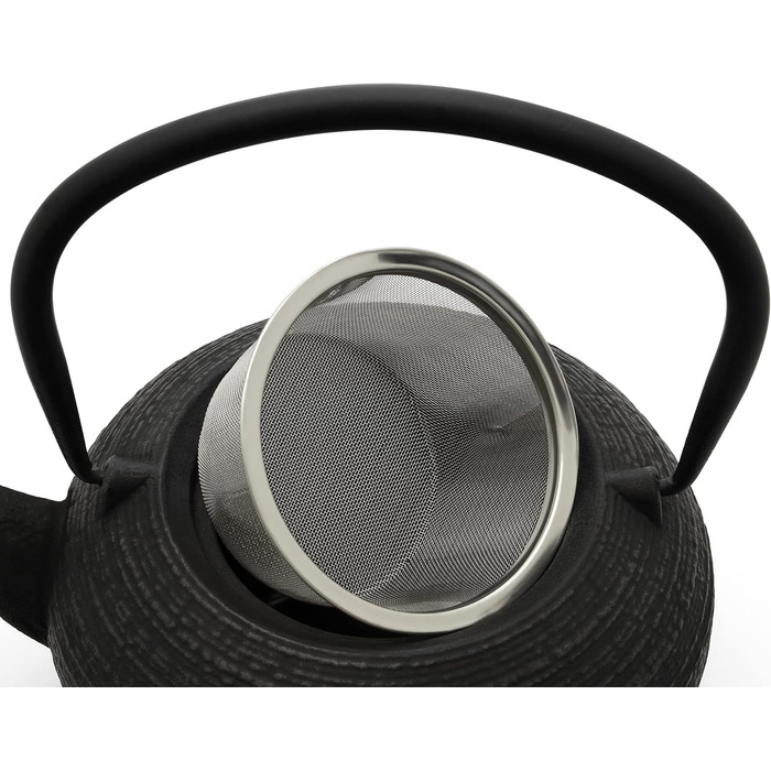 Bredemeijer Blue Flat Asia Teapot 1.1 Liter Cast Iron - Asia Cast Pot with Stainless Steel Tea Filter (200x160x115, Black)