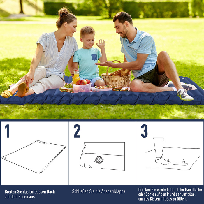 Outsunny Inflatable Air Mattress, Blow-Up Bed, Camping Mat, Navy Blue, 195x138x10cm, made of PVC and Polyester Pongee