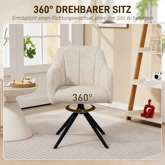 HOMCOM Armchair Living Room Swivel Lounge Chair Padded Tufted Recliner with Steel Legs, Velvet-Look Upholstered Armchair Vanity Chair for Bedroom Beige | Aosom