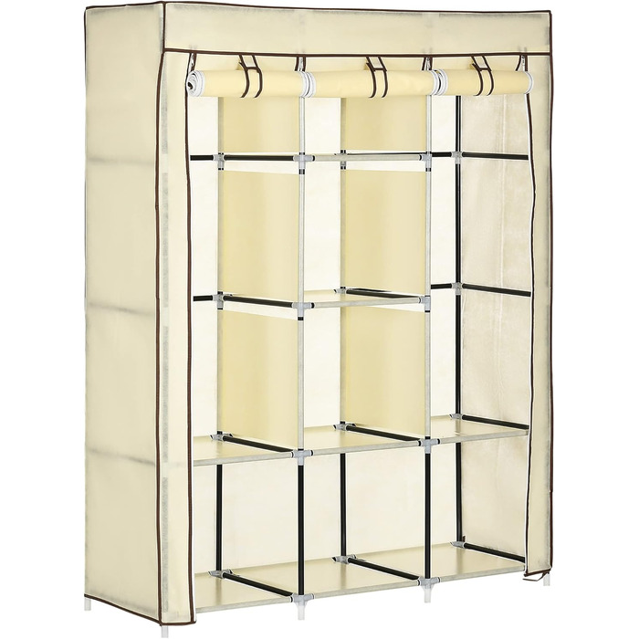HOMCOM Closet, Fabric Wardrobe with Drawers, Clothes Rail and Zipper, Fabric Clothes Closet Folding Wardrobe for Bedroom, Dressing Room, 102 x 42.5 x 162.5 cm, (Cream White, 125L x 43W x 162.5H cm)