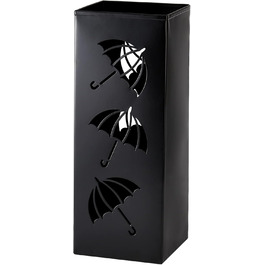 Metal Umbrella Stand - Square Design for Entryway - 16x16x42cm - Black