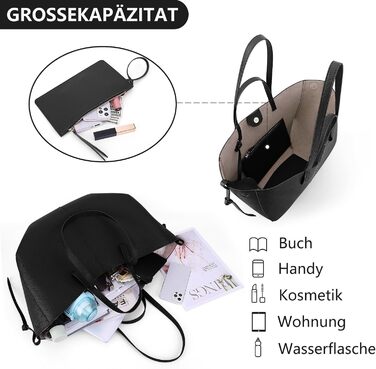 Велика жіноча сумка-шопер TIAASTAP зі штучної шкіри, елегантна сумка на плече для університету, покупок, подорожей, чорна