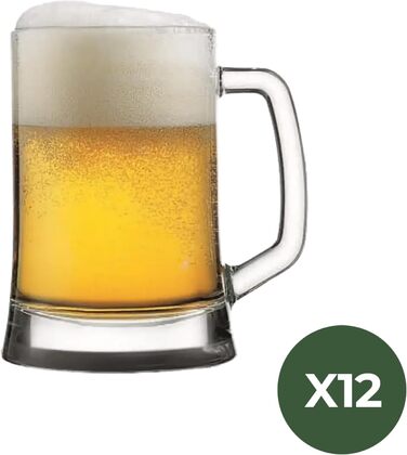 Pub Biersiedel 660 ml, Robust glass with handle, Dishwasher-safe, Classic pub design, Ideal for beer, shandy (beer mixed with lemonade), and chilled drinks, 12-piece set
