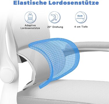 Офісний стіл Bürostuhl: ергономічний крісло з регульованою підголівником, підлокітниками та підтримкою попереку. Динамічний поворотний стілець з дихаючою сіткою для дому та офісу (Сірий 2, з підголівником)