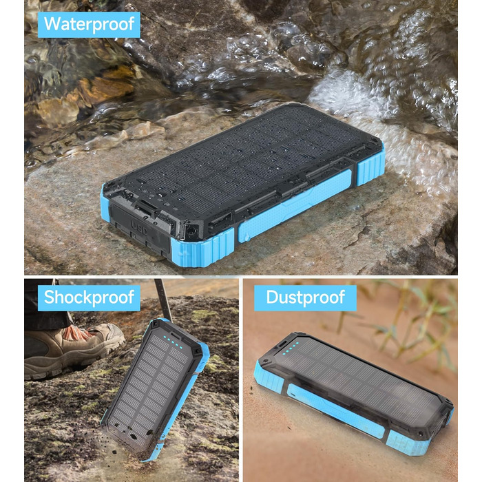 Портативний зарядний пристрій Solar Powerbank 56800mAh з бездротовою зарядкою, 30W PD, 6 виходів, ліхтарик, для кемпінгу та подорожей (Синій)