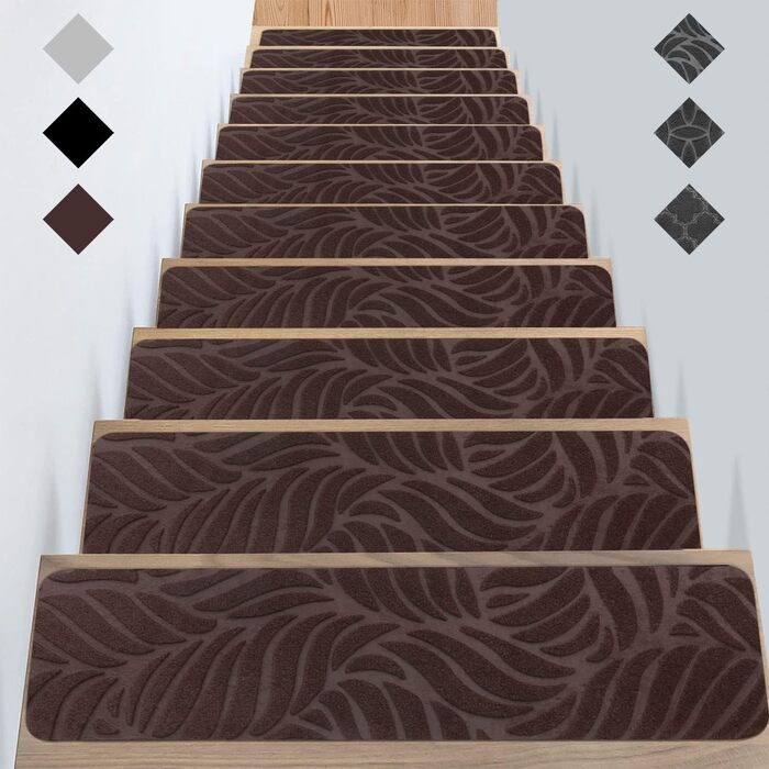 GOYLSER Non-Slip Wooden Stair Treads - Felt Self-Adhesive Stair Mats - 15 Piece Set (76x20cm)