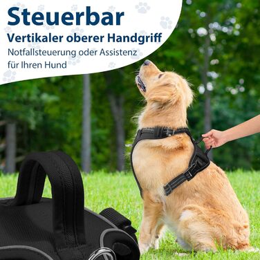 Шлейка для собак середніх розмірів Funfox, анти-тяга, з ручкою та світловідбиваючими смугами, не тягне, чорна, розмір L