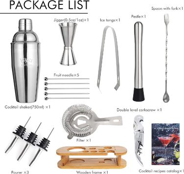 Набір для коктейлів Baker Boutique 17 предметів, 750 мл: шейкер, підставка з дерева, книга рецептів