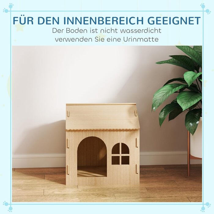 PawHut Indoor Pet House with Window - Wooden Dog & Cat Bed, No-Screw Assembly, Small Pets Up to 4kg, Oak Finish