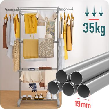 Внітрішній та зовнішній сушильник для білизни Vounot® з 4 ярусами, сірий, 125x62x173 см