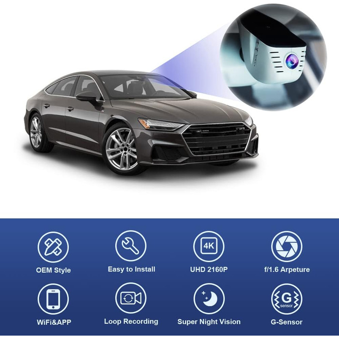 Відеореєстратор Fitcamx для Audi A3 A4 A5 A6 Q3 Q5 Q7 (B8/B9) 2013-2017, 4K UHD WiFi, 64GB карта